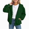 thumbnail image 1 of Gubotare Girls Zip Up Hoodie Kids Fashion Oversized Sweatshirt Jacket With Pockets Lightweight Preppy Sweatshirts 5-14 Years (Dark Green, 9-10 Years), 1 of 5