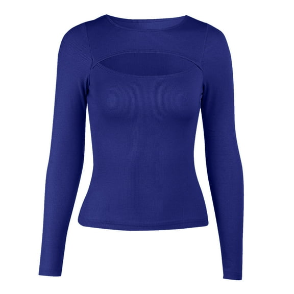 Gubotare Gym Tops For Women Womens Striped Long Sleeve T Shirts Color Block Comfy Casual Blouses Tunics Tops Fashion Clothes,Blue L
