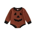 thumbnail image 1 of Gubotare Halloween Baby Clothes Baby Girl Halloween Outfit Pumpkin Bubble Bodysuit Peter Pan Collar Ruffle Long Sleeve Bodysuit Clothes 0 3 6 9 12 18 24 Months (Brown,3-6 Months), 1 of 9