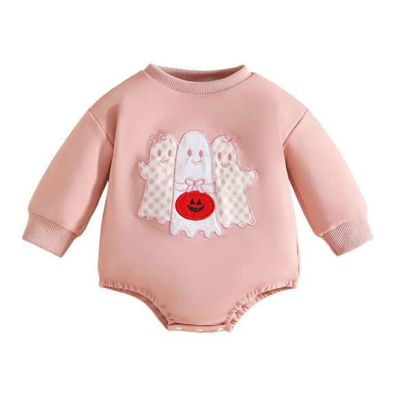 Gubotare Halloween Bodysuit Baby Girl Baby Girl Halloween Outfit Pumpkin Bubble Bodysuit Peter Pan Collar Ruffle Long Sleeve Bodysuit Clothes 0 3 6 9 12 18 24 Months (Pink,0-3 Months)