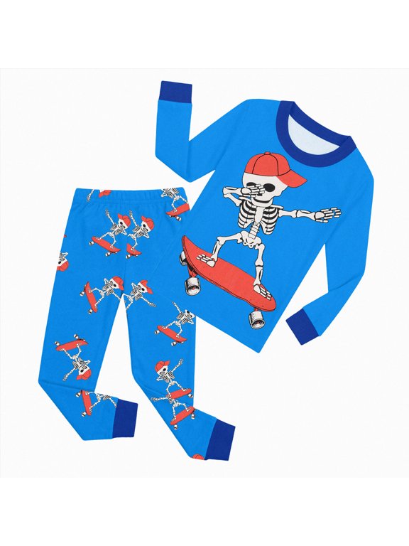 Halloween Pajamas Kids Boys Soft Baby Pajamas Set Shirt and Pants Toddler Girls Pjs Long Sleeve Sleepwear Size 8-9 (Blue,8-9 Years)