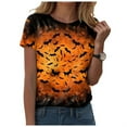 thumbnail image 1 of Gubotare Halloween Shirt Women Letter Print Graphic Plus Size Fall Tees Tops Halloween Women Button Short Sleeve Shrts (Orange,M), 1 of 5