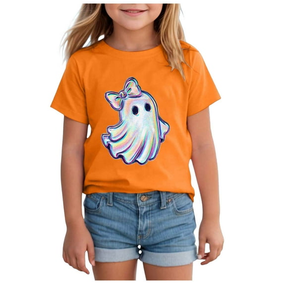 Gubotare Halloween Shirts for Kids Toddler Boys Girls Pumpkin Shirts T-Shirts Clothes Short Sleeve Cotton Tee Halloween Toddler Girl (Orange,1-2 Years)