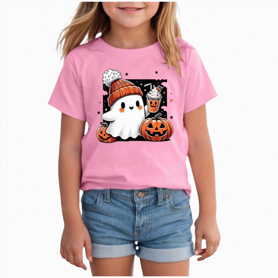Gubotare Halloween Shirts for Kid Kids Halloween Shirt Toddler Girls Girls Cute Fall Pumpkin Tee Tops Size 8-9 (Pink,8-9 Years)