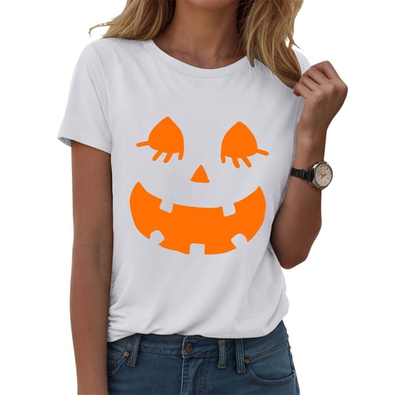 Gubotare Halloween Shirts for Women Fall Tee Shirt Funny Graphic Tshirt Clothes T Shirts for Women Graphic (White,L)