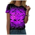 thumbnail image 1 of Gubotare Halloween T Shirt Women Funny Graphic Print Fall Short Sleeve Tee Tops Halloween Pumpkin Shirt Women (Dark Purple,XL), 1 of 5
