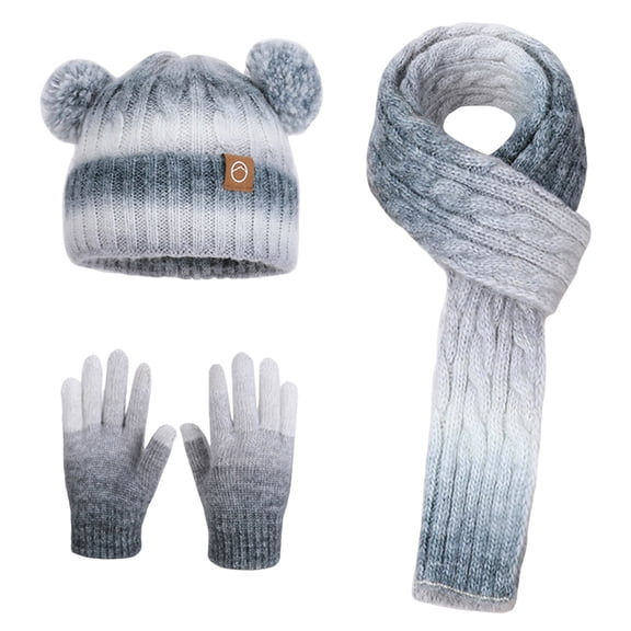 Gubotare Hat and Gloves for Girls Kids Winter Beanie Gloves Scarf Set,Girls Toddler Winter Hat with Pom Neck Warmer Gaiter Mittens Fleece Lined Set (Grey,One Size)