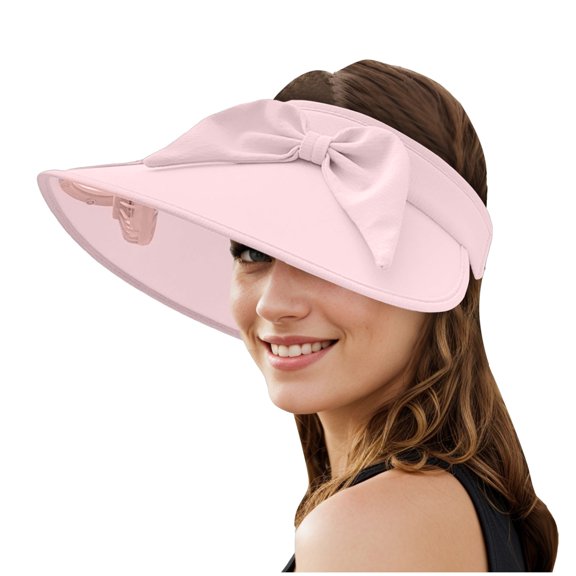 Gubotare Hat with Fan Sun Visor Fan Hats for Women, Foldable Summer Floppy Wide Brim Ponytail Beach UV Hat Vacation Essentials (Pink,One Size)