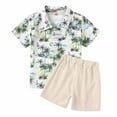 thumbnail image 1 of Gubotare Hawaii Outfits for Boys Toddler Baby Boy Summer Clothes Tractor Short Sleeve Button Down Shirt Elastic Waist Shorts 2Pcs Outfit Set (Beige,Size 3-4 Years), 1 of 5