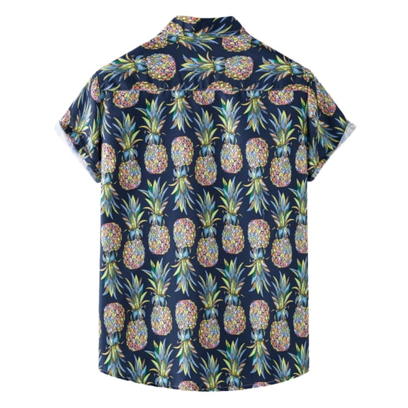 Gubotare Hawaiian Shirt Men's Retro Short Sleeve Corduroy Shirt Casual Button Down Shirts,Dark Blue 3XL