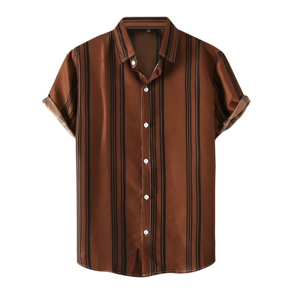 Gubotare Hawaiian Shirt Mens Short Sleeve Western Shirts with Pearl Snap Button Up Casual Regular Fit Plaid Shirts,Brown L