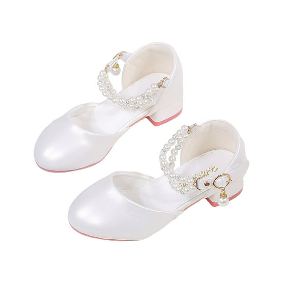 Gubotare High Heels for Girls Girls Heels Dress Shoes Flower Girl Mary Jane Sandals Wedding Party Princess Shoes for Toddler Little Kid Big Kid (White,Big Kids 4)