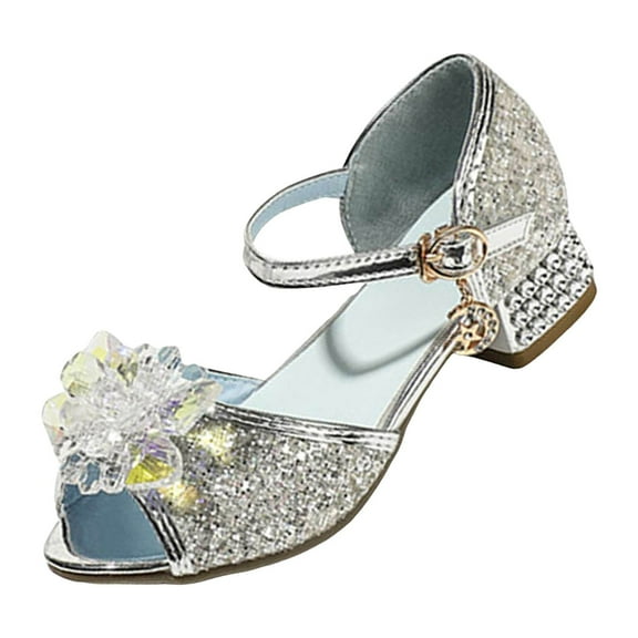 Gubotare High Heels for Little Girls Girls Sandals Grils Dress Shoes Wedding Party Close Toe Glitter High Heels for Kids Big Kids (Silver,Big Kids 4.5)