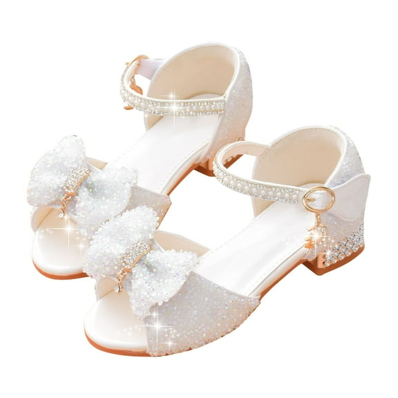 Gubotare High Heels for Teens Children Shoes High Heels Girls Princess Single Shoes Dress Shoes Performance Shoes Children Shoes (White,Big Kids 4)