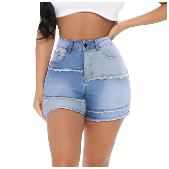 Gubotare High Waist Jean Shorts Women's High Waisted Summer Elastic Jean Shorts Folded Hem Hot Denim Shorts for Women (Light Blue,Size L)