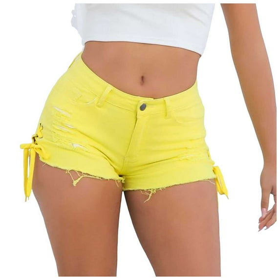Gubotare High Waisted Denim Shorts Women Women's Cut Off Denim Jean Shorts Ripped Distressed (Yellow,Size S)
