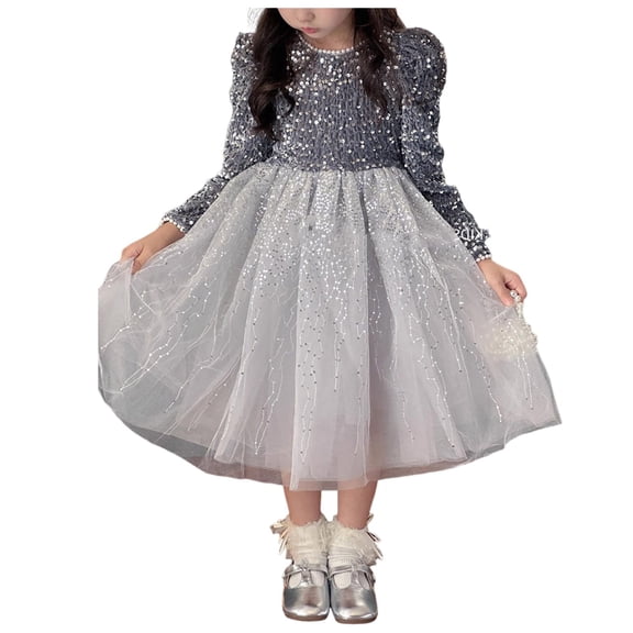 Gubotare Holiday Dress Girls Dress Basic Short Sleeve A Line Swing Skater Twirl School Party Dress 5T 6T (Grey,5-6 Years)