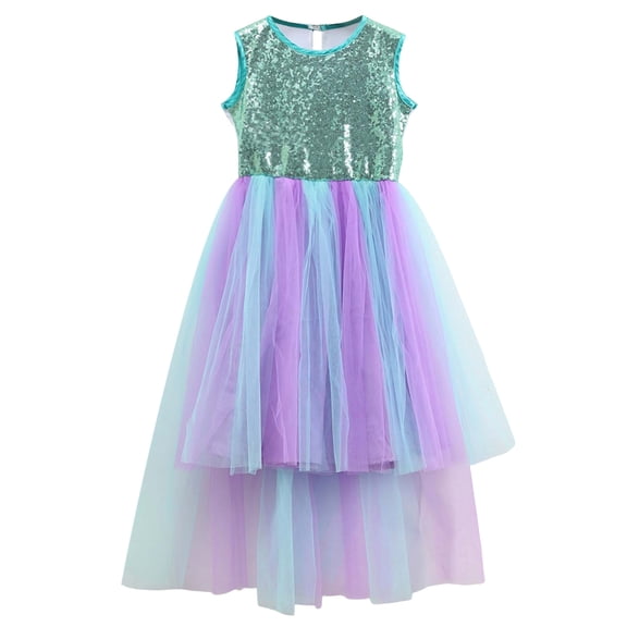 Gubotare Holiday Party Dresses Girls Tutu Dress Ruffle Short Sleeve Fluffy Summer Party Tulle Dress for Kids Size 8-9 (Green,8-9 Years )
