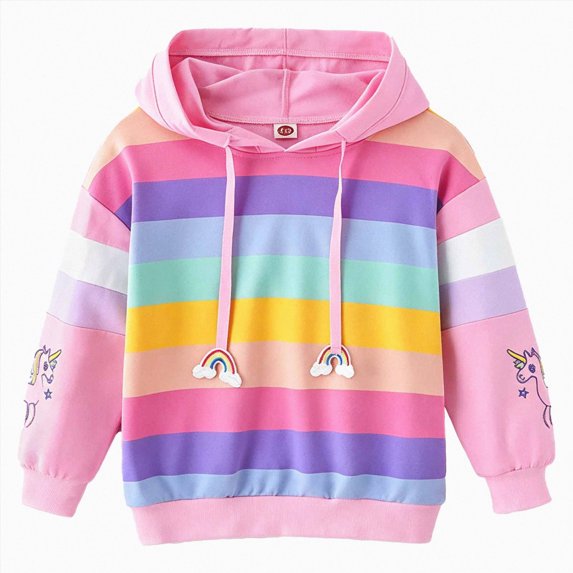 Gubotare Hoodie Girls Cute Girls Graphic Hoodies Long Sleeve Cartoon Print Pullover Hooded Sweatshirt Cute Casual Tops for Girl Size 6-7 (Pink,6-7 Years)