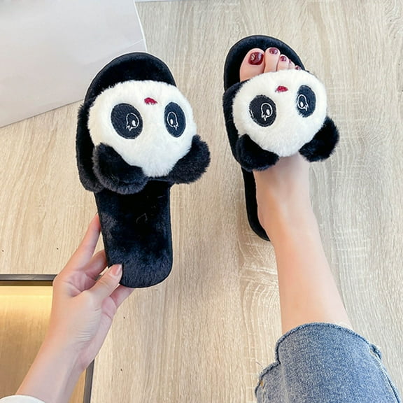 Gubotare House Slippers For Women Women's Cross Band Soft Plush Slippers, Cozy Open Toe House Shoes for Indoor Outdoor, Lightweigh Breathable Fluffy ry Slides for Women.,Black 6.50