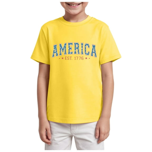 Gubotare Independence Day Shirt Boy Boys Girls T-Shirts 3D Graphic Shirts Kids Neon Short Sleeve Glow Tees Animal Print Tees (Yellow,Size 3-4 Years)
