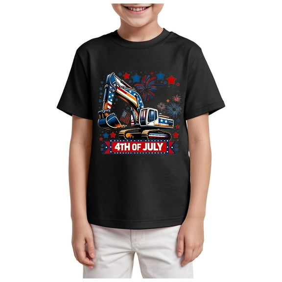 Gubotare Independence Day Shirt Boy Boys Summer Shirt Toddler Short Sleeve Top Kids Clothes (Black,Size 3-4 Years)
