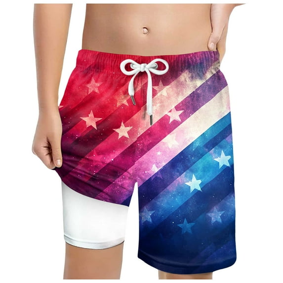 Gubotare Independence Day Swim Trunk Boy Boys Swim Trunks Swim Shorts Quick Dry Bathing Suit Swimwear (Sky Blue,Size 8-9 Years)