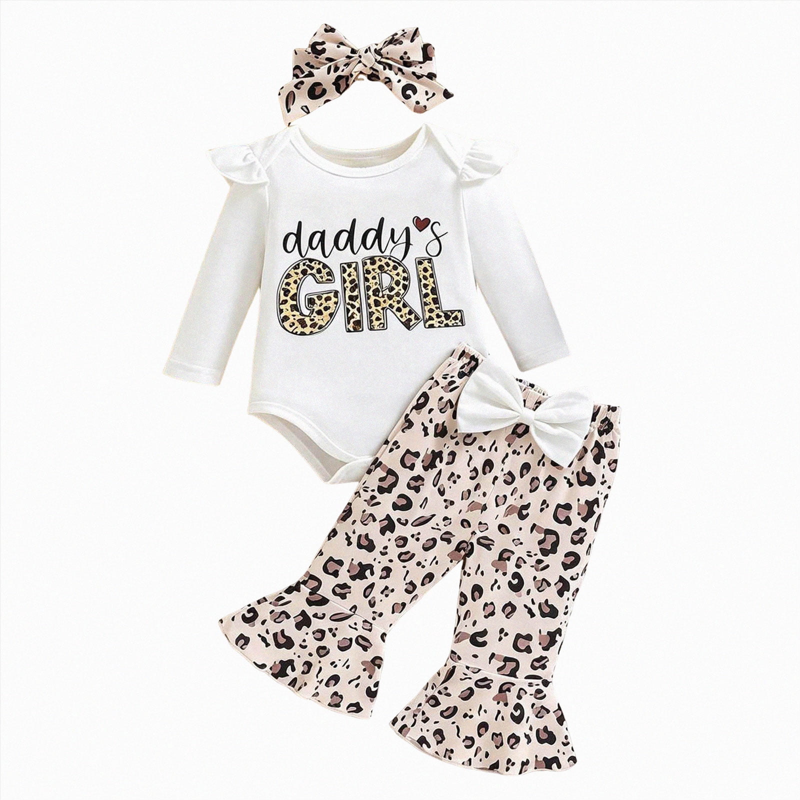 White Electronic Pattern Gubotare Infant Fall Outfits Fall Outfits Rib Knit Romper Leopard ...