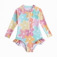 thumbnail image 1 of Gubotare Infant Girl Bathing Suit Infant Baby Girl Swimsuit Long Sleeve Rash Guard One Piece Swimwear with Hat Ruffle Bathing Suit with Zipper 9 12 Months (Orange,9-12 Months), 1 of 7