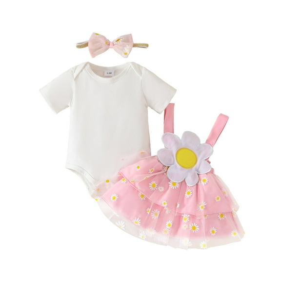 Gubotare Girl Outfits Outfits Baby Girl Romper/Toddler Girl T-shirt Tops with Tutu Skirt Clothes Set 0 3 6 9 12 18 24 Months (Pink,Size 0-3 Months)