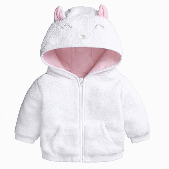 Gubotare Infant Girls Hooded Fleece Jacket Cute Bunny Ear Zip Up Coat Baby Warm Winter Outerwear Newborn 12 18 Months (White,12-18 Months)