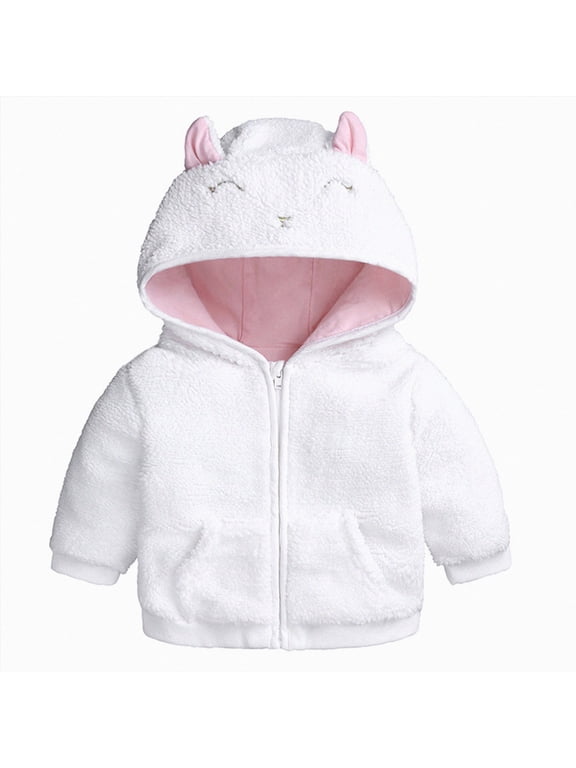 Infant Girls Hooded Fleece Jacket Cute Bunny Ear Zip Up Coat Baby Warm Winter Outerwear Newborn 3 6 Months (White,3-6 Months)