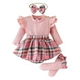 thumbnail image 1 of Gubotare Outfits for Girls Baby Girls Romper Cute Bodysuit Skirt Set+Headband 3Pcs Outfits Set 0 3 6 9 12 18 24 Months (Pink,3-6 Months), 1 of 9
