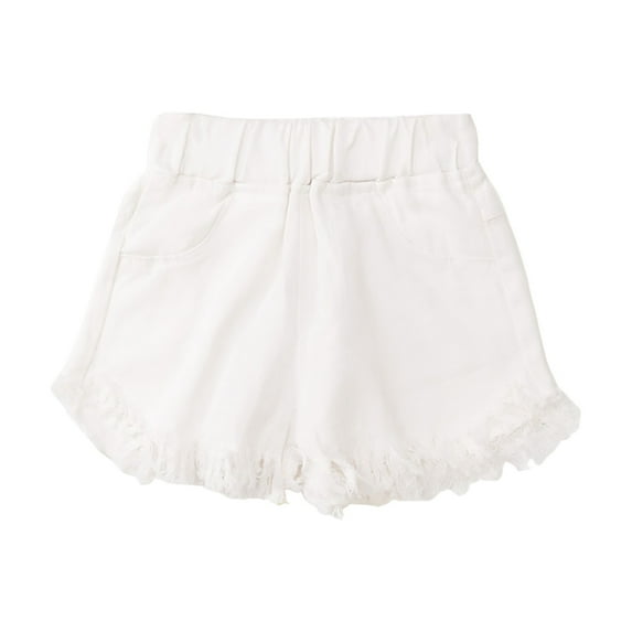 Gubotare Shorts Girl Girls Denim Shorts Toddler Kids Summer Elastic High Waist Wash Denim Short Pants Causal Ruffle Jean Shorts Girls Clothes (White,Size 6-7 Years)