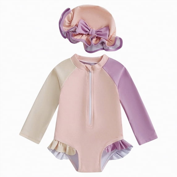 Gubotare Infant Swimsuit Girl One Piece Baby Girl One Piece Swimsuit Sunsuit with Zipper UPF 50+ Sun Protection Infant Swimwear 0 3 Months (Pink,0-3 Months)