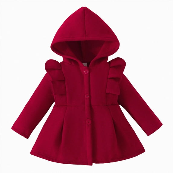 Gubotare Infant Toddler Baby Girls Hooded Coat Ruffle Button Jacket Kids Winter Outerwear 18 24 Months (Wine,18-24 Months)