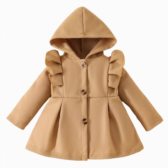 Gubotare Infant Toddler Baby Girls Hooded Coat Ruffle Button Jacket Kids Winter Outerwear 9 12 Months (Khaki,9-12 Months)