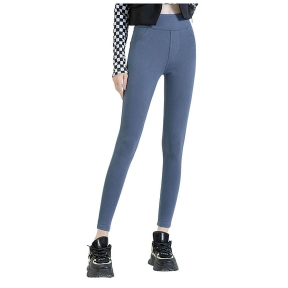 Gubotare Jean Leggings Jeggings for Women Tummy Control Stretchy Jeans for Women High Waisted Pull on Skinny Jean Leggings with Pockets Trendy (Blue,Size M)