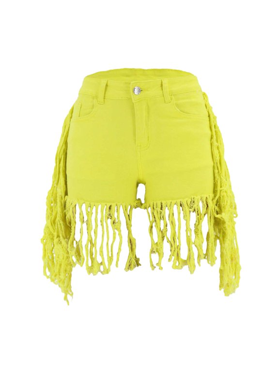 Jean Shorts for Women Women's Summer Mid Rise Ripped Denim Shorts Stretchy Lifting Jean Shorts (Yellow,Size XL)