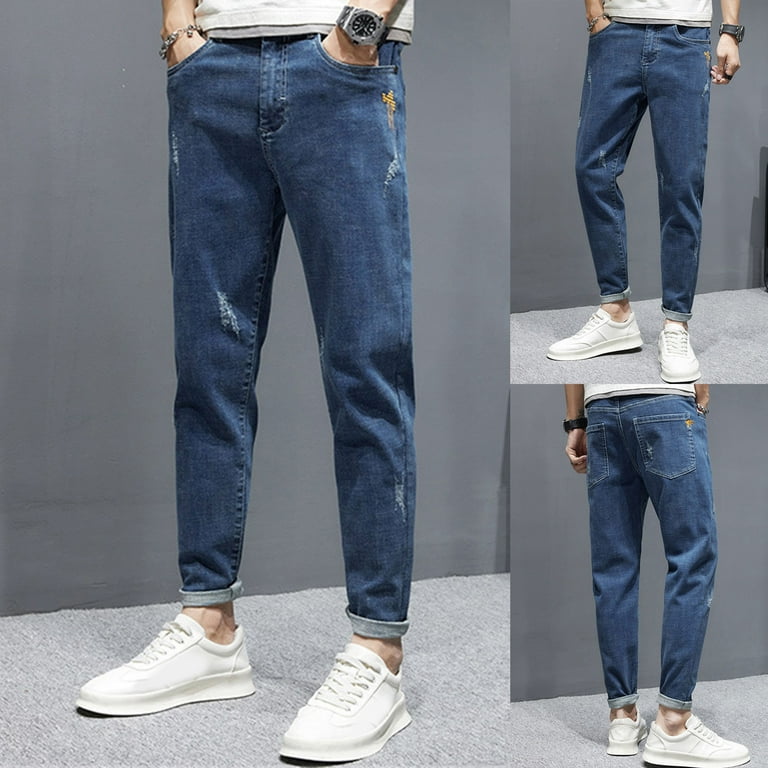Gubotare Jeans For Men Men s Big Tall Performance Series Extreme Motion Straight Fit Tapered Leg Jeans Dark Blue 32
