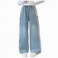 thumbnail image 1 of Gubotare Jeans for Girls High Waist Bottom for Girls Kids Wide Leg Denim Jeans High Elastic Waist Pants Solid Color Casual Size 7-8 (Light Blue,7-8 Years), 1 of 9