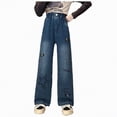 thumbnail image 1 of Gubotare Jeans for Teens Girls Ripped Little Girl Jean Spring and Summer Cute Girls Elastic Waist Comfy Full Length Pants Jeans with Pocket Size 8-9 (Blue,8-9 Years), 1 of 9