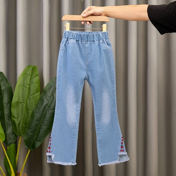 Gubotare Jeans for Girls Baby Clothes Trousers Denim Pants Kids Ruffles Flare Girls Toddler Pants Jeans Children Tassel Girls (Blue,2-3 Years)