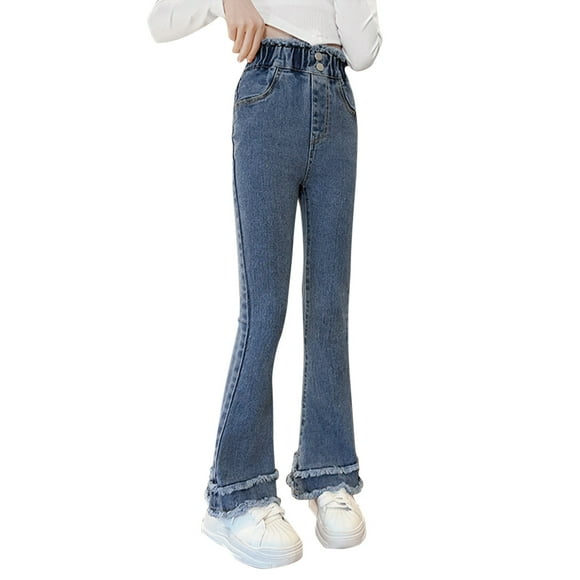 Gubotare Jeans for Teen Girls Girl's High Waisted Solid Straight Leg Jeans Casual Loose Denim Pants (Blue,9-10 Years)