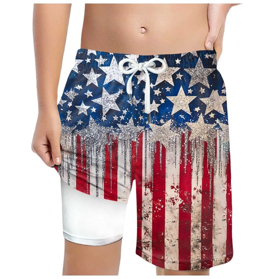 Gubotare July 4th Swim Short Boy Boys Swim Trunks Bathing Suit Quick Dry Swim Shorts Swimwear (Red,Size 6-7 Years)