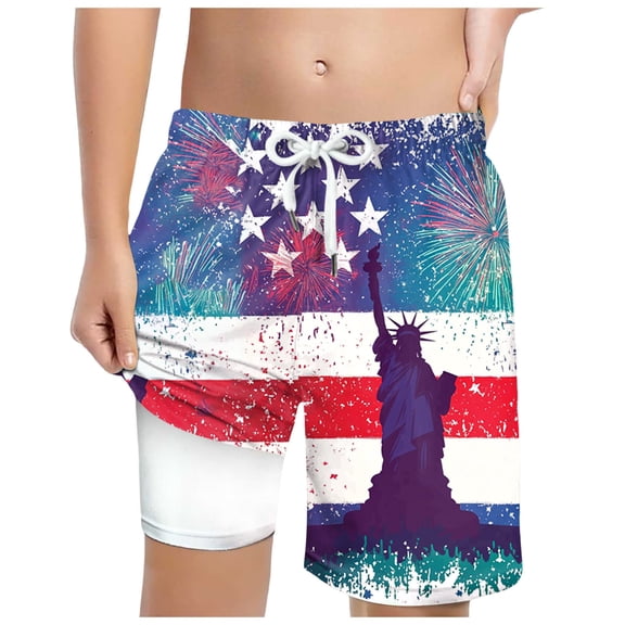 Gubotare July 4th Swim Trunk Boy Boys Swim Trunks No Chafe Swimsuit Shorts Drawstring Swimwear Bathing Suit Shorts (Sky Blue,Size 10-13 Years)