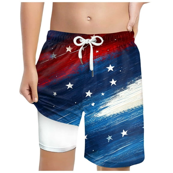 Gubotare July 4th Swim Trunk Boy Boys Swim Trunks Swimwear Quick Dry Swim Shorts Bathing Suits (Blue,Size 6-7 Years)