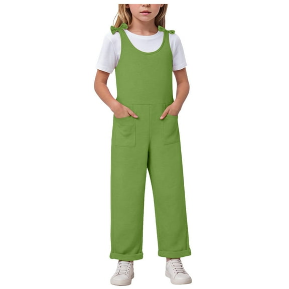Gubotare Jumpsuits for Girls Girls Sling Jumpsuits Rompers Sleeveless Casual Overall Size 11-12T (Green,11-12 Years)