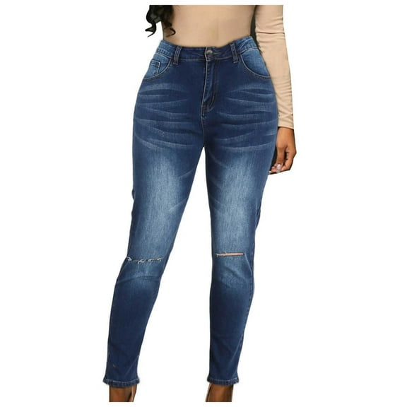Gubotare Junior Jeans Butt Lifting Jeans for Women,Women's Skinny High Waisted Stretch Ripped Distressed Cropped Jeggings for Women (Dark Blue,Size M)