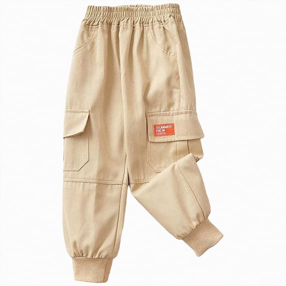 Gubotare Khaki Pants for Boys Uniform Boys' School Uniform Pants Kids Elastic Waist Straight Fit Stretch Trousers Slim Fit Y2k Back to School Pants Size 7-8 (Khaki,7-8 Years)